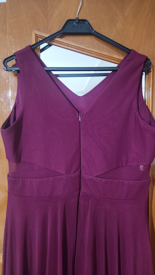 Patlıcan moru renginde V Yakalı Elbise - Görsel 3