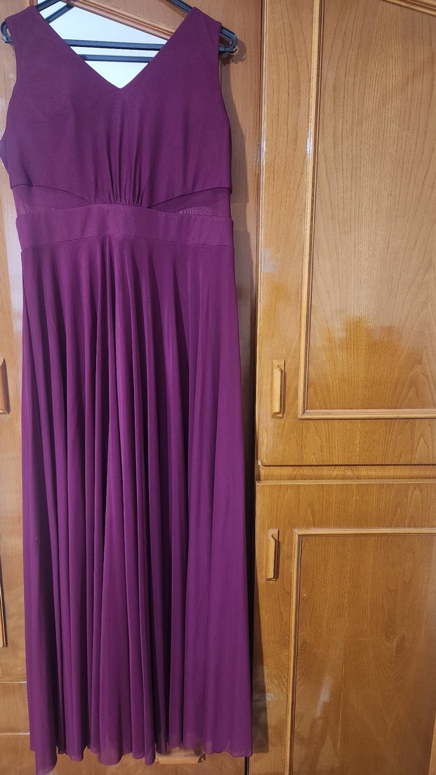 Patlıcan moru renginde V Yakalı Elbise - Görsel 2