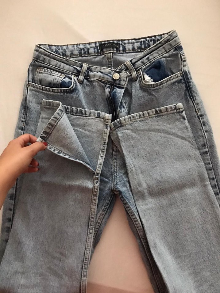 Açık Mavi Yırtmaçlı Yüksek Bel Denim - Görsel 3