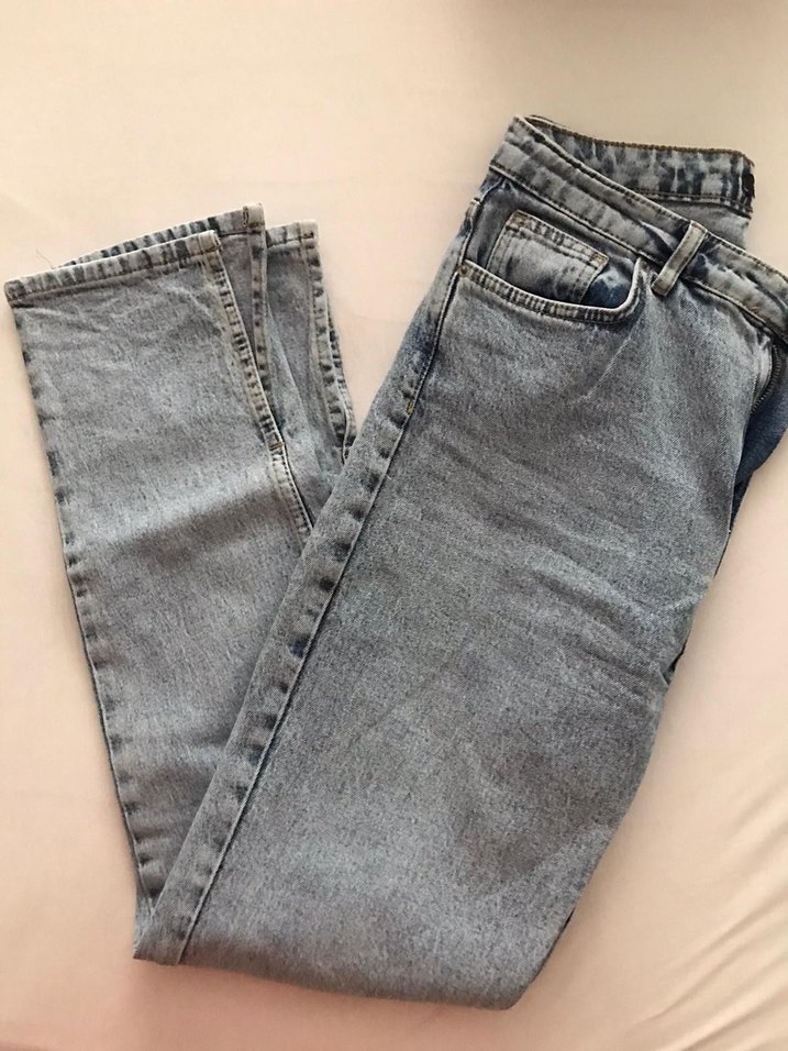 Açık Mavi Yırtmaçlı Yüksek Bel Denim - Görsel 4