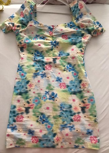 Kare Yaka Mini Çiçek Desenli Elbise - Görsel 4