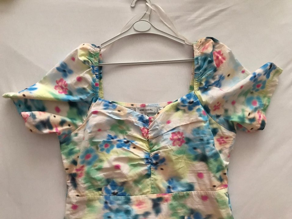 Kare Yaka Mini Çiçek Desenli Elbise - Görsel 3