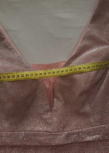 V Yaka Parlak Simli Toz Pembe Balık Model Abiye Elbise - Görsel 8