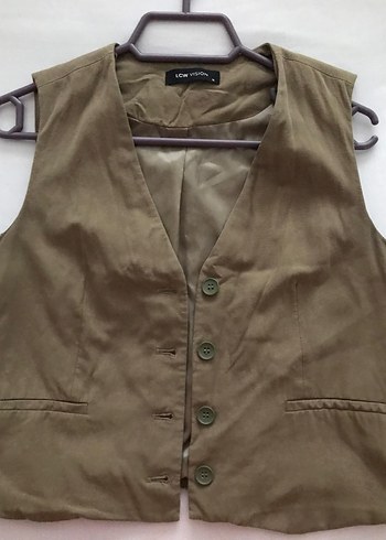 Düğmeli Haki Kadın Yelek - Görsel 3