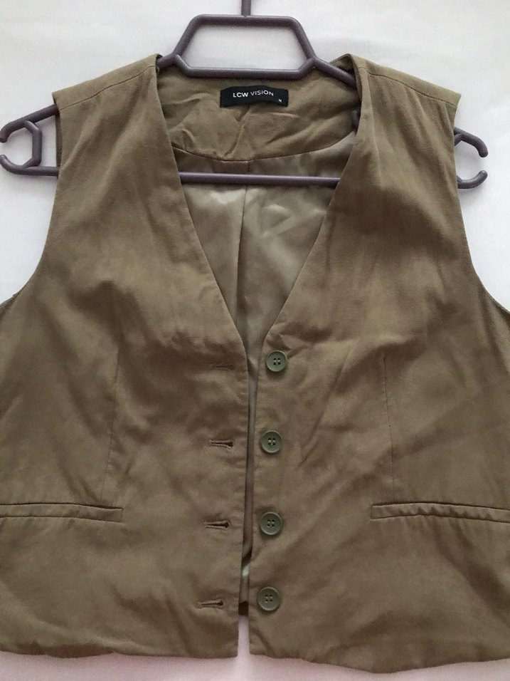 Düğmeli Haki Kadın Yelek - Görsel 3