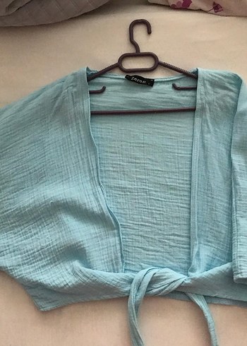 Mavi Pamuklu Bohem Tarzında Önden Bağlamalı Kadın Gömlek - Görsel 3