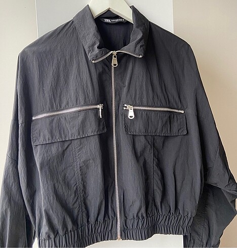 xs Beden Zara Paraşüt Kumaşlı Siyah Bomber Fermuarlı Ceket