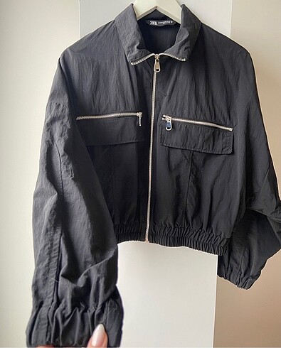 xs Beden siyah Renk Zara Paraşüt Kumaşlı Siyah Bomber Fermuarlı Ceket