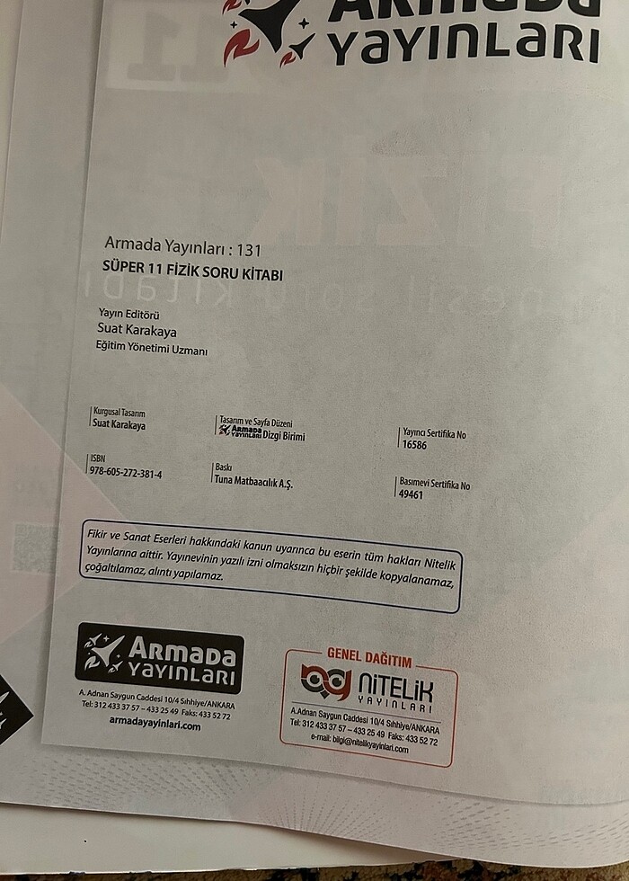 Armada Yayınları Süper Fizik 11 Soru Kitabı - Görsel 2