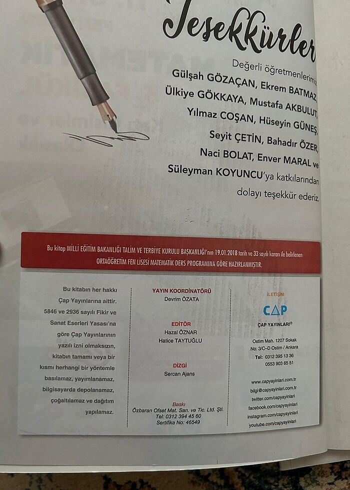 Çap Yayınları 11. Sınıf Fen Lisesi Matematik Seti - Görsel 3