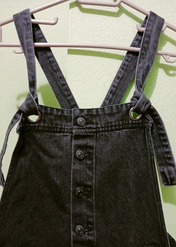 Kadın Siyah Denim Askılı Midi Salopet - Görsel 2