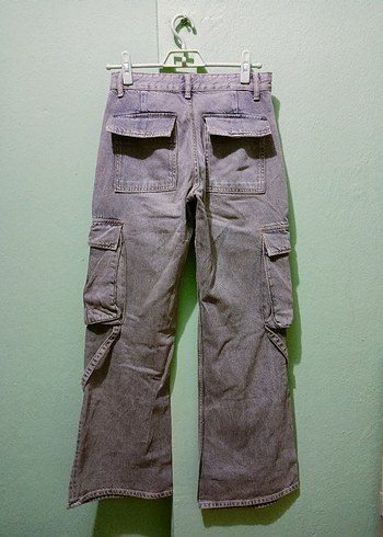 Gri Bağcıklı Salaş  Denim Pantolon - Görsel 2