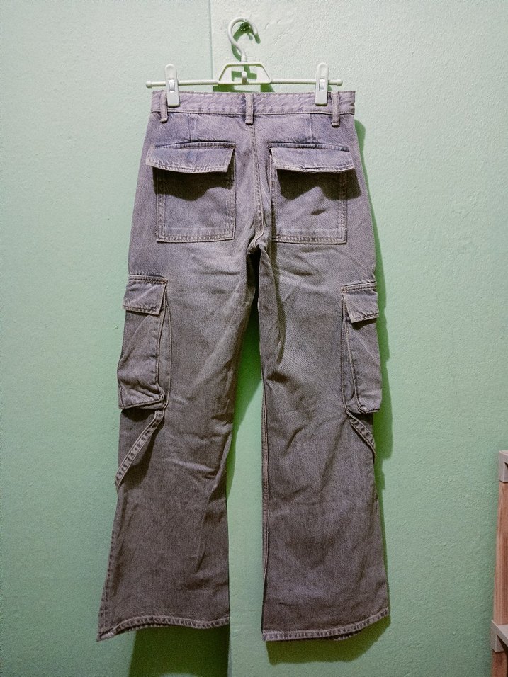 Gri Bağcıklı Salaş  Denim Pantolon - Görsel 2