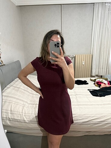 Bordo mini elbise