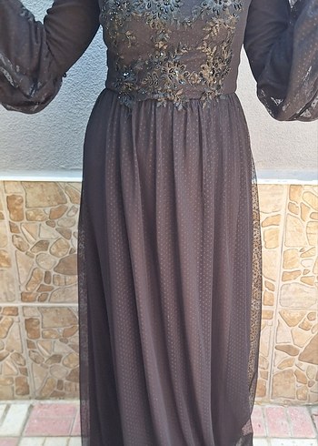 Drapeli Siyah Uzun Kollu Gotik Elbise - Görsel 7