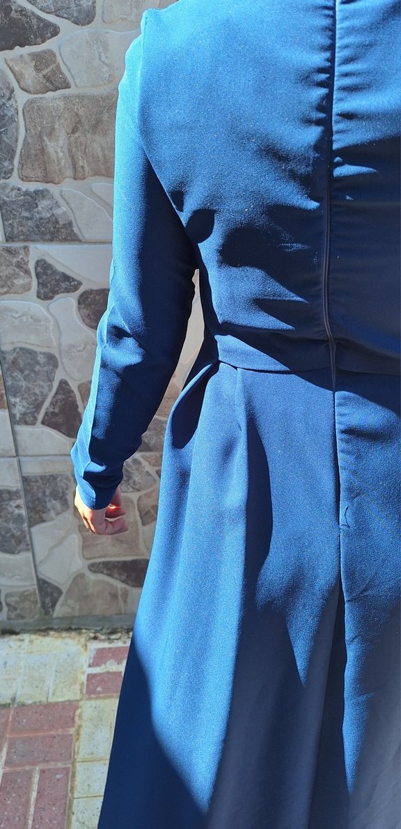 Mavi Uzun Kollu İşlemeli Abiye Elbise - Görsel 5