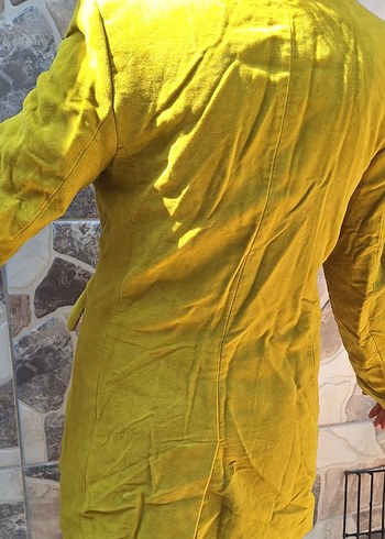 Sarı Düğmeli Kadın Keten Blazer - Görsel 4