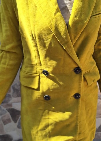 Sarı Düğmeli Keten Hamile Ceketi - Görsel 5