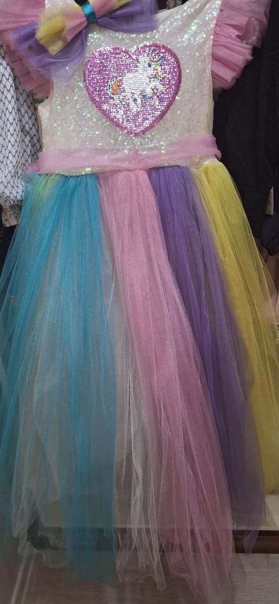 Kız Çocuk Çok Renkli Nakışlı Tül Elbise - Görsel 2