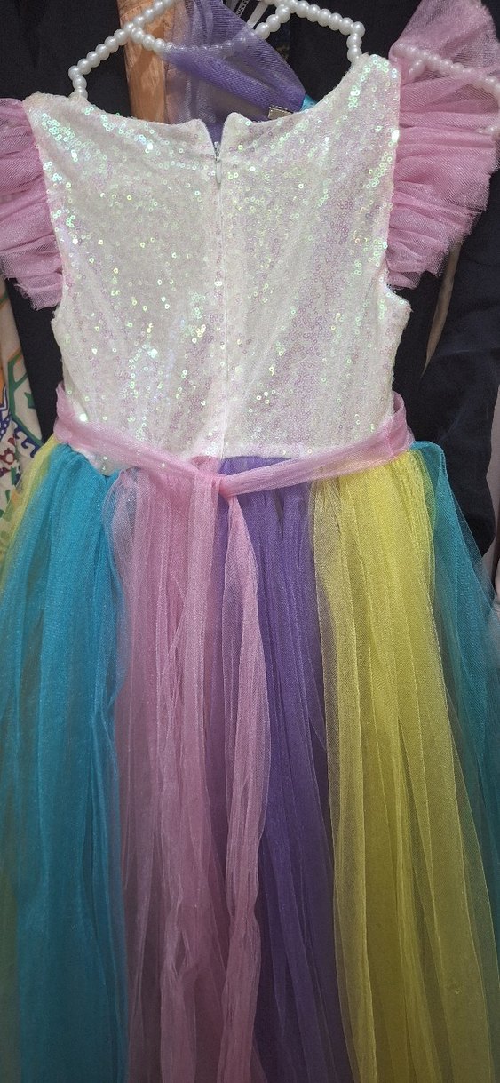 Kız Çocuk Çok Renkli Nakışlı Tül Elbise - Görsel 3