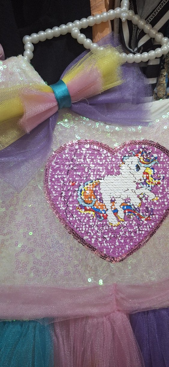 Kız Çocuk Çok Renkli Nakışlı Tül Elbise - Görsel 5