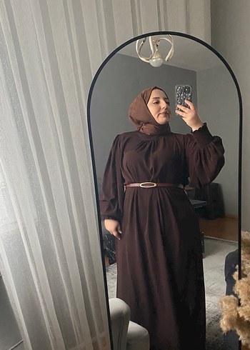 Kahverengi Etnik Desenli Uzun Kollu Kadın Elbise - Görsel 2