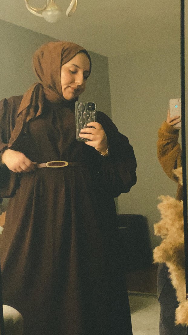 Kahverengi Etnik Desenli Uzun Kollu Kadın Elbise - Görsel 3