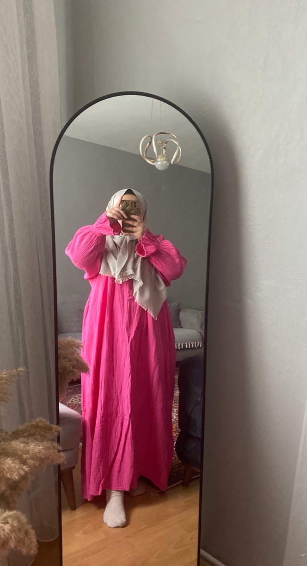 Pembe Bohem Tarzı Müslin  Kadın elbise - Görsel 3