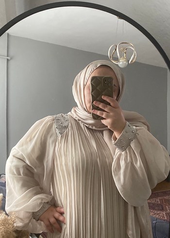 Şeffaf Bej Uzun Bohem Elbise - Görsel 4