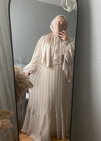 Şeffaf Bej Uzun Bohem Elbise - Görsel 2