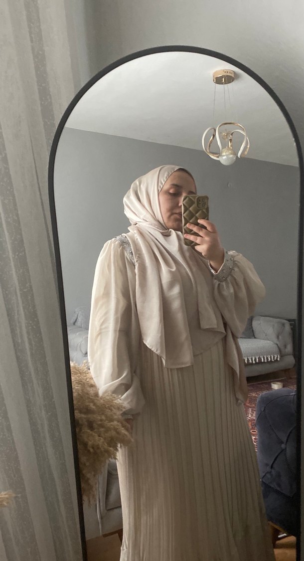 Şeffaf Bej Uzun Bohem Elbise - Görsel 3