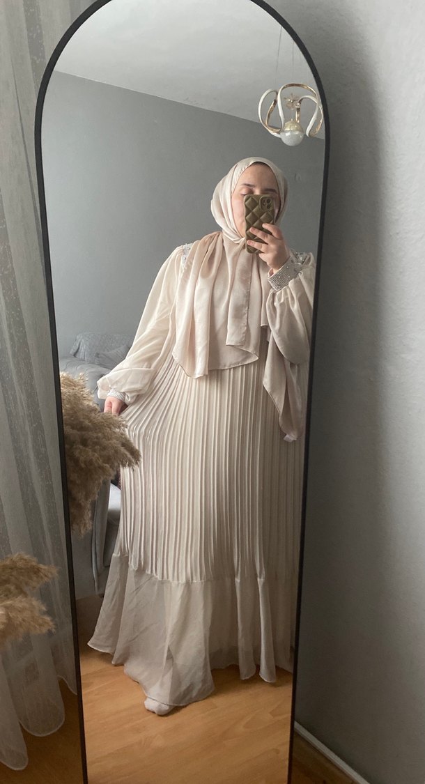 Şeffaf Bej Uzun Bohem Elbise - Görsel 2