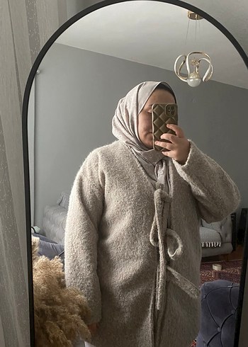 Bej Kadın Yünlü Kürklü Midi Mont - Görsel 2