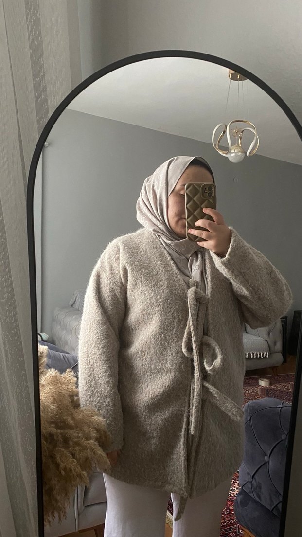 Bej Kadın Yünlü Kürklü Midi Mont - Görsel 2