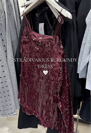 Stradivarius bordo payetli elbise