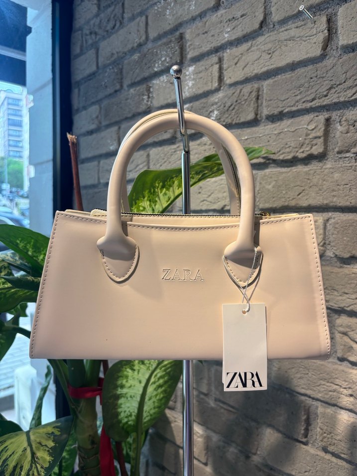 Bej Deri Kadın Çanta - Zara - Görsel 5