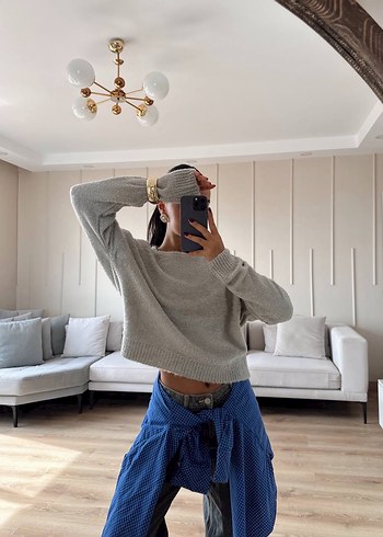 Massimo Dutti Gri Kısa Kadın Kazak