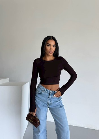 Siyah Uzun Kollu Crop Top