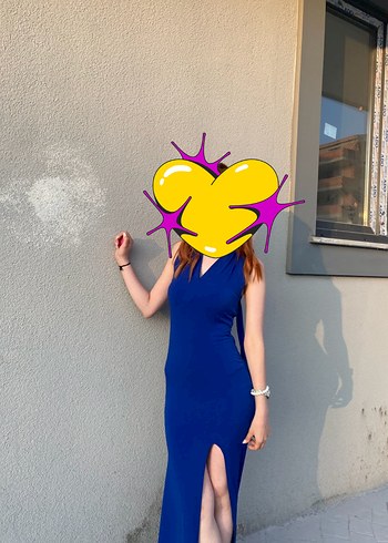 Diğer Yırtmacli arkası açık lacivert elbise
