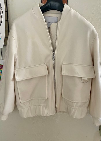 Bershka Beyaz Kadın bomber Ceket - Görsel 2
