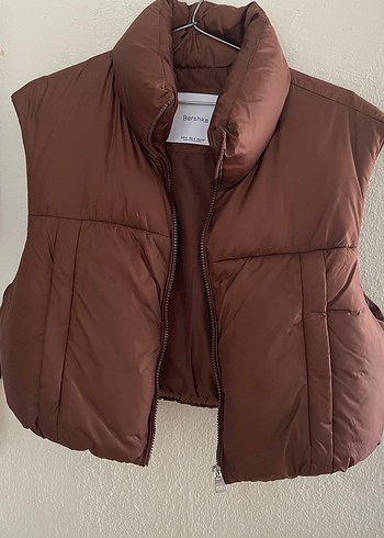 Bershka Kahverengi Yüksek Yakalı Kadın Şişme Yelek - Görsel 4