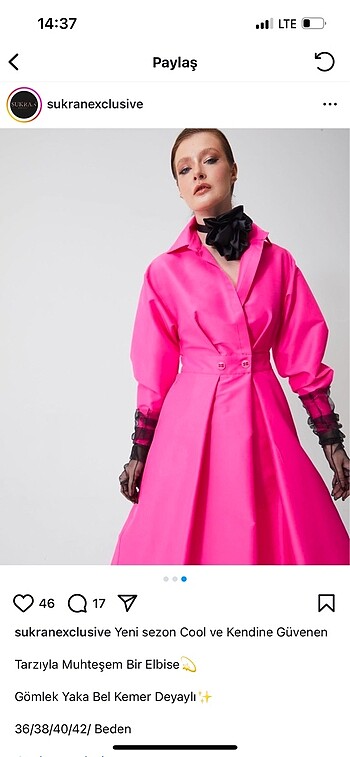 Gömlek yaka bel kemer detaylı elbise 38 beden - Görsel 3