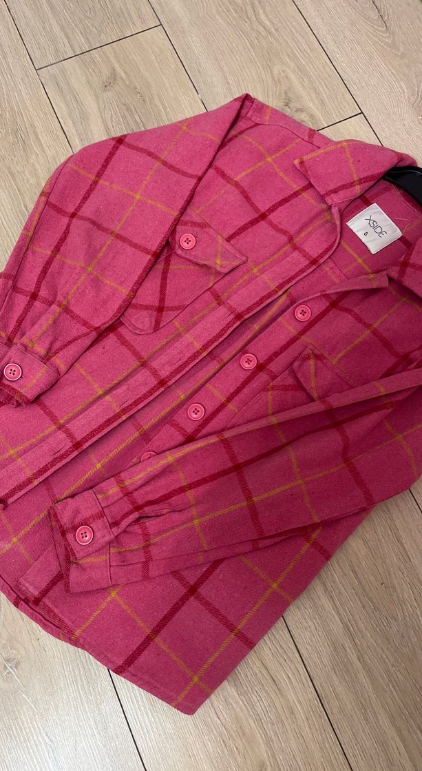 Pembe Ekose Düğmeli Kadın Gömlek - Görsel 2