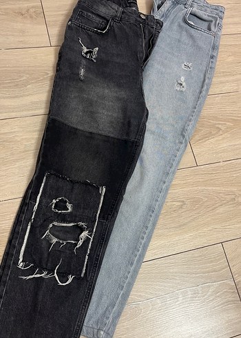 Nakışlı Yırtık Detaylı Gri Kadın Kot Pantolon - Görsel 2