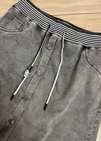 Düğmeli Gri Uzun Kot Etek - Görsel 2