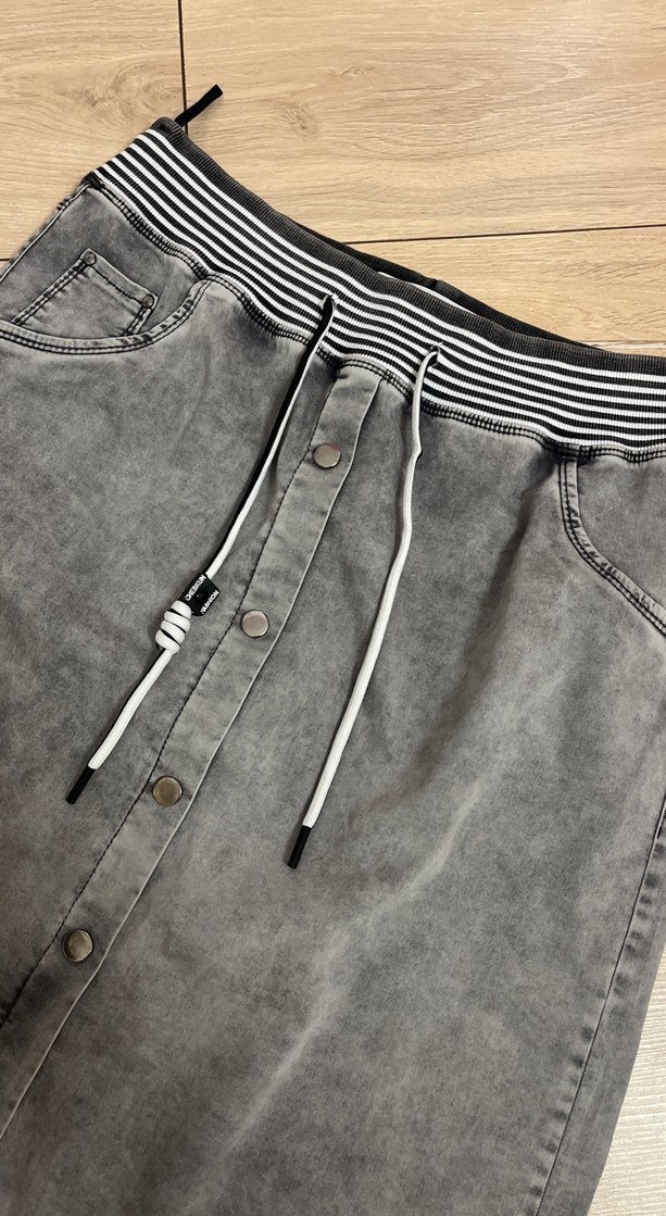 Düğmeli Gri Uzun Kot Etek - Görsel 2