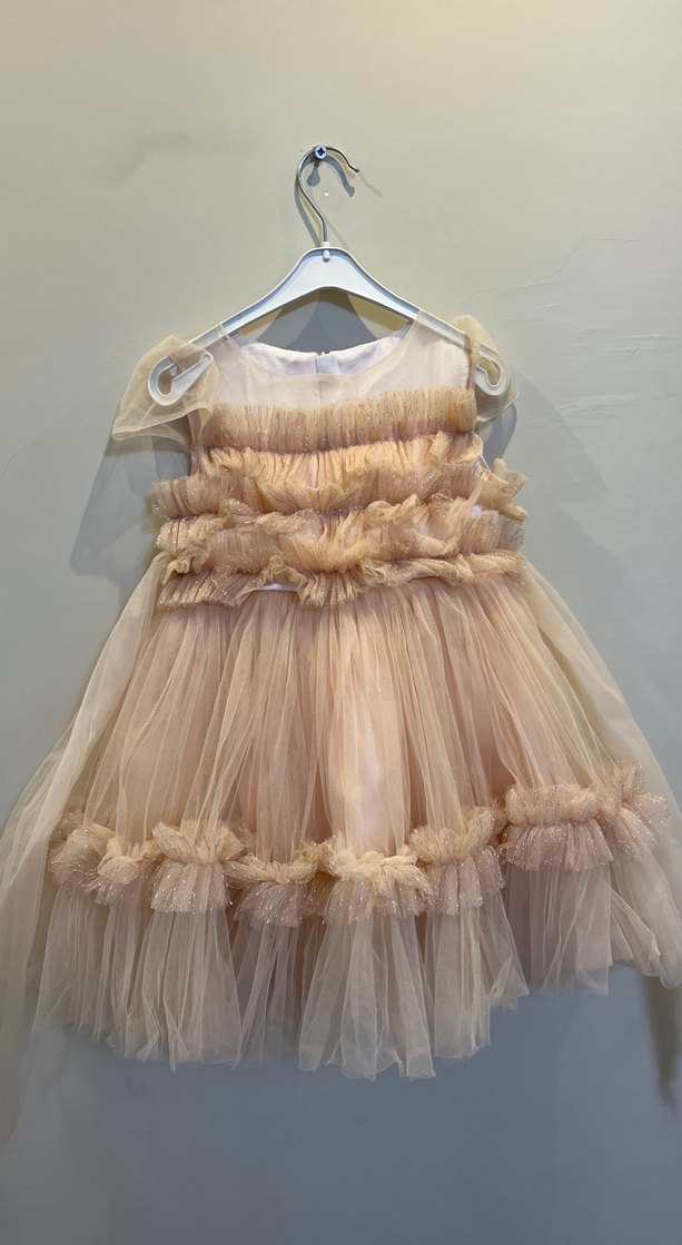 Bej Fırfırlı Bohem Straplez Kız Çocuk Elbise - Görsel 2