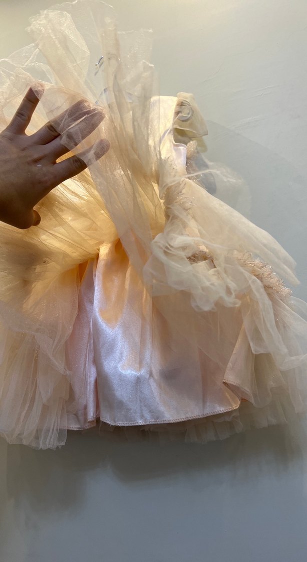 Bej Fırfırlı Bohem Straplez Kız Çocuk Elbise - Görsel 4