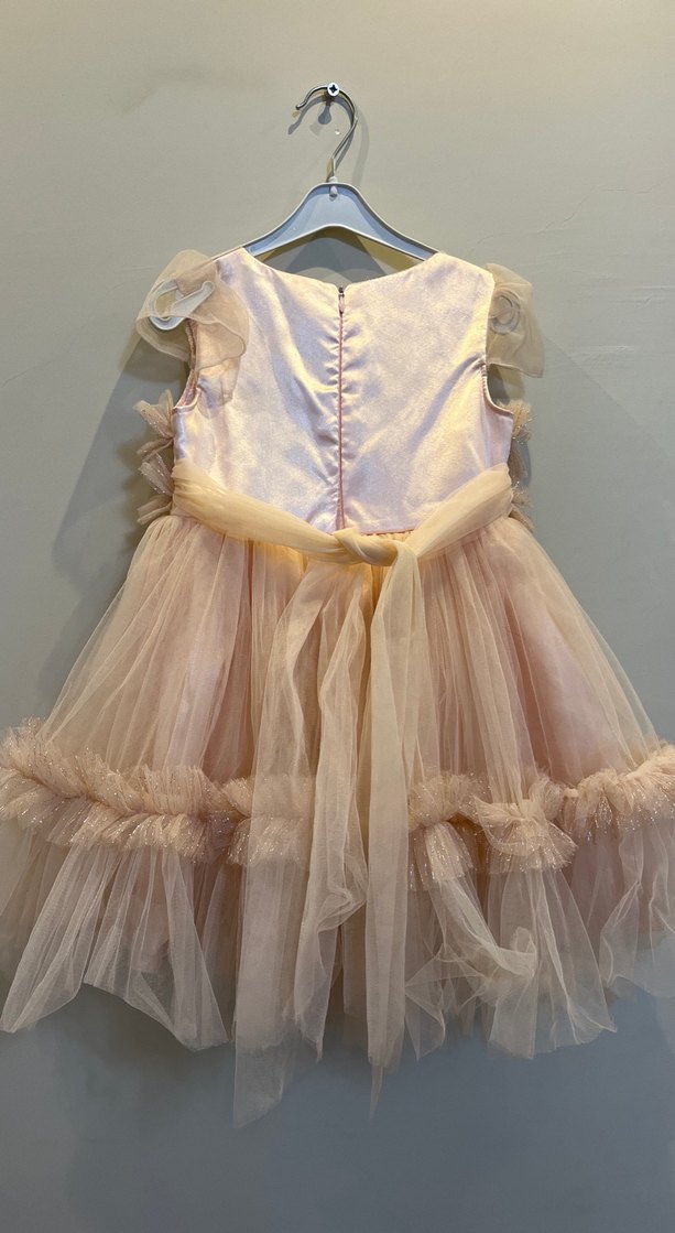 Bej Fırfırlı Bohem Straplez Kız Çocuk Elbise - Görsel 3