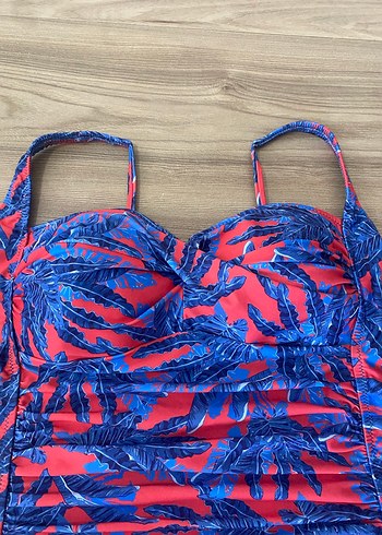 Mavi Desenli Strappy Kadın Mayo - Görsel 3